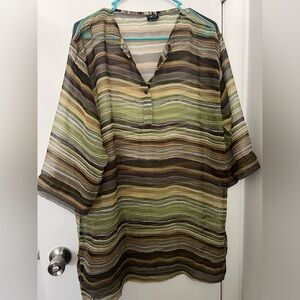 Cejon Green and Tan 3/4 Sleeve Boxy Tunic